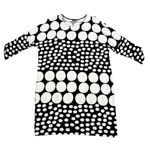 Marimekko Haamia Stretch Jersey Dress XL Black Cream Komeetta Polka Dot Pattern - Picture 1 of 9